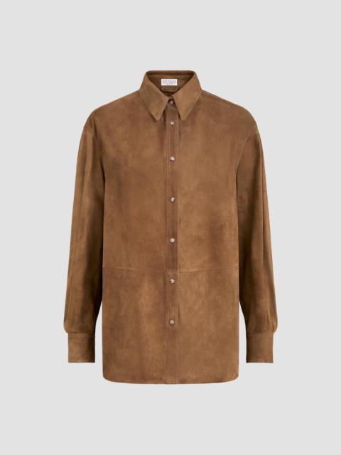 Brunello Cucinelli Women's Suede Shirt with Monili - Light Brown