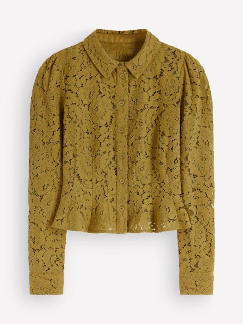 BODEN Julia Darted Lace Shirt-Olive