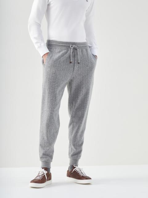 Brunello Cucinelli Cashmere and cotton chalk stripe French terry trousers with drawstring waistband and elasticated cuf