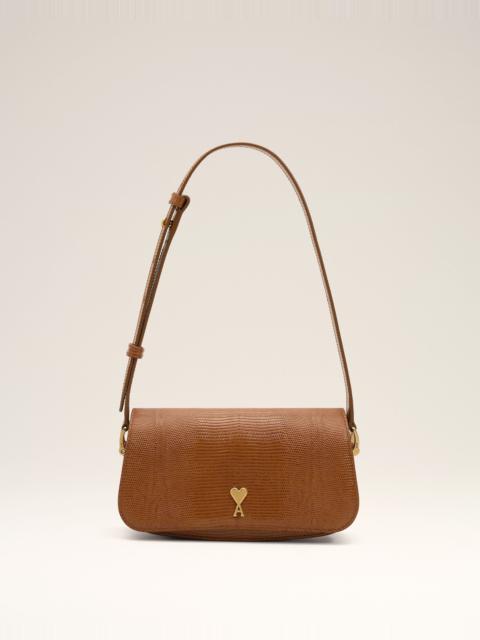 AMI Paris BROWN LIZARD EMBOSSED COWHIDE LEATHER PARIS PARIS SHOULDER BAG