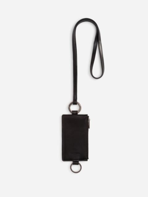 Dolce & Gabbana Horsehide card holder with crossbody strap and heat-stamped logo