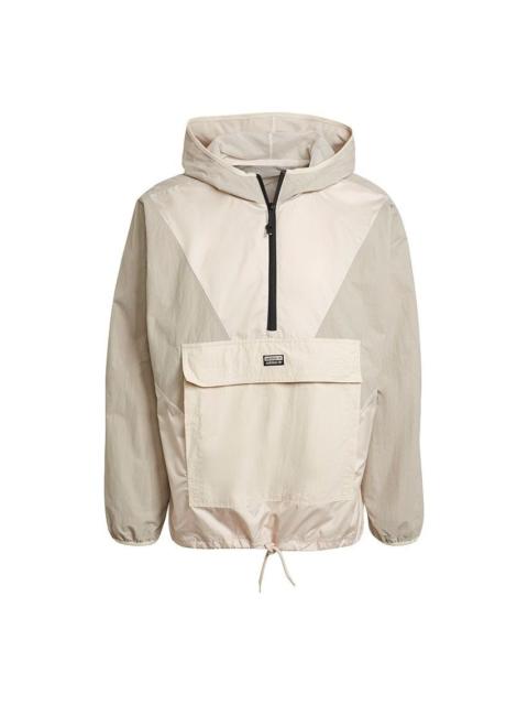 adidas adidas originals V-Line Woven Wb Casual Sports Hooded Half Zip Jacket For Men Khaki GN6769