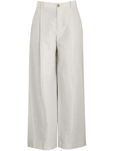 Wide-leg cotton-blend trousers