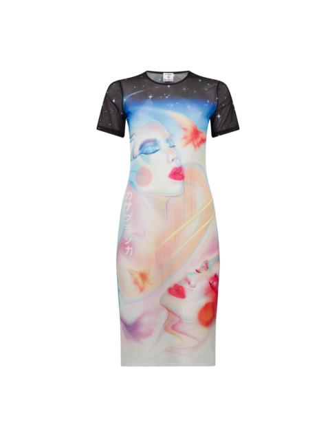 CASABLANCA Galactic Connection Mesh Short Sleeve Dress