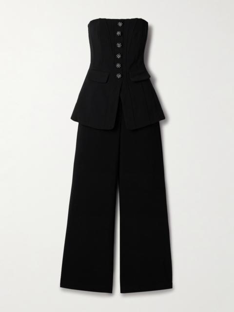 self-portrait Convertible Strapless Crystal-embellished Peplum Crepe Jumpsuit