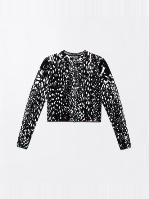 TOM FORD LYNX JACQUARD VELVET CREWNECK CARDIGAN