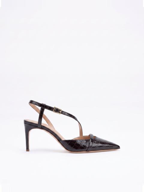 MALONE SOULIERS Valeria 70 Dark Brown Embossed Leather Slingbacks