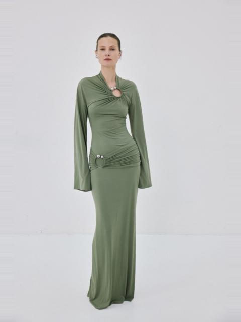 De La Vali FORTUNA MAXI DRESS IN KHAKI GREEN SPANDEX