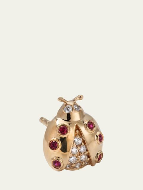 SYDNEY EVAN 14k Gold Ruby Diamond Ladybug Single Stud Earring