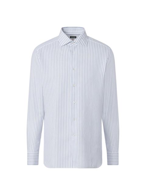 ZEGNA Men's Striped Cotton Linen and Silk Shirt - Dark Indigo Blue White