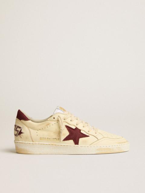 Golden Goose Ball Star in beige nappa with burgundy mesh star and heel tab