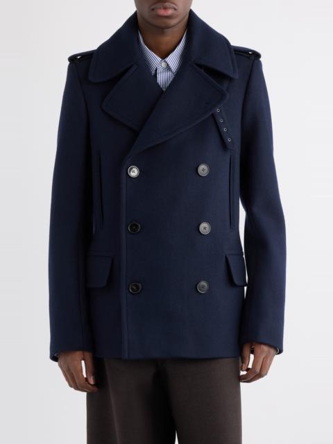 Dries Van Noten Dries Van Noten Rafaell Double Breasted Wool Blend Peacoat in Navy at Nordstrom