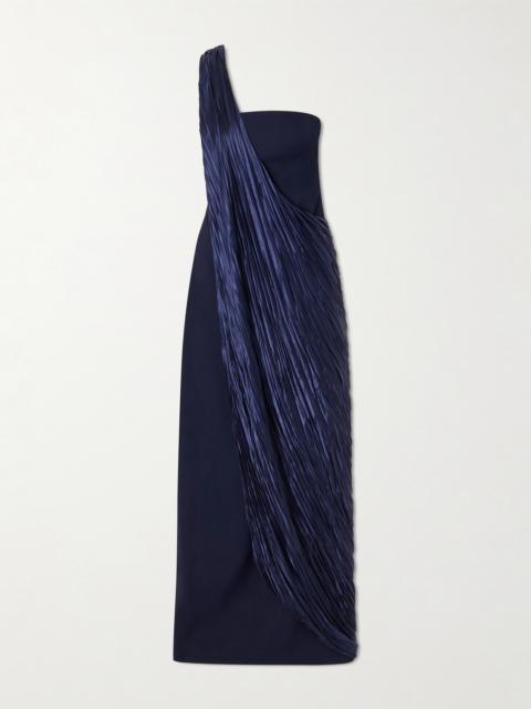 MARMAR HALIM Strapless Pleated Satin-trimmed Crepe Gown