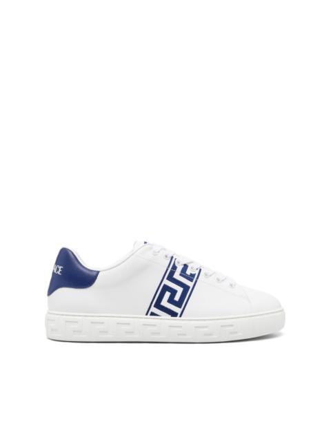 Greca-embroidery leather sneakers