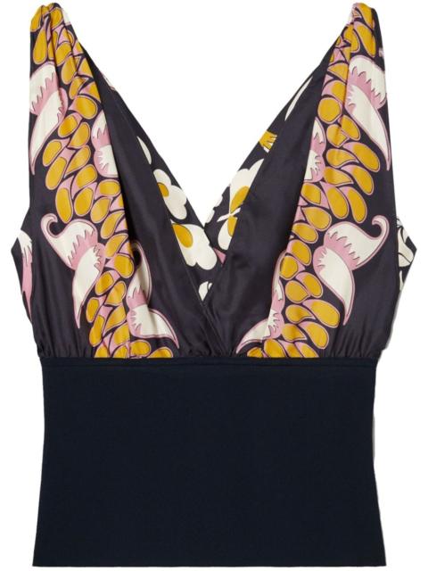 TORY BURCH floral-print silk sleeveless top