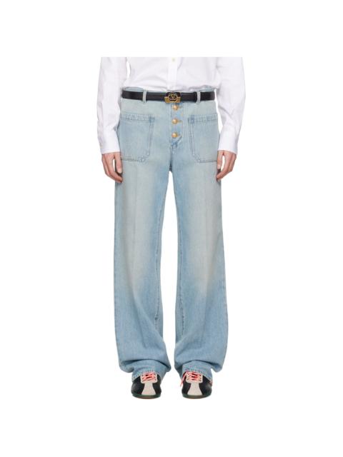 Valentino Blue Straight-Leg Creased Jeans