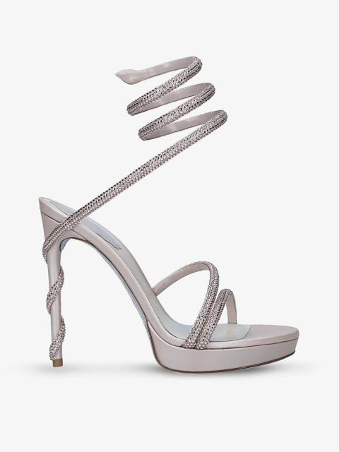 RENE CAOVILLA Cleo crystal-embellished leather heeled platform sandals