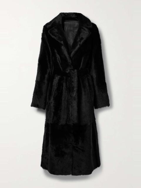 Reversible belted shearling coat