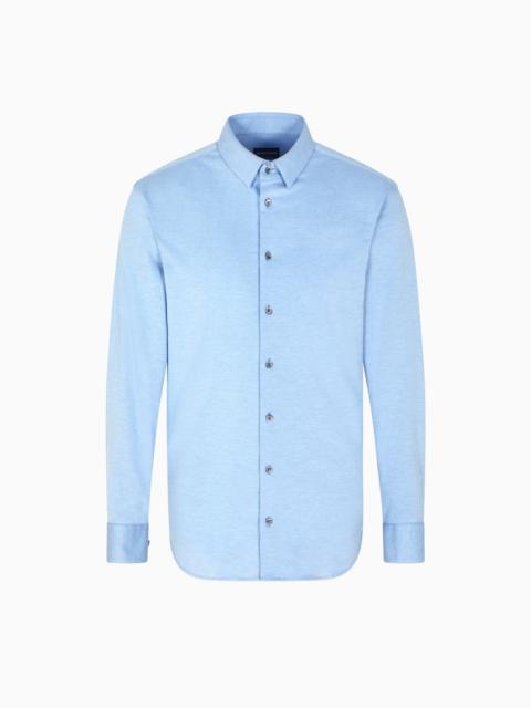 GIORGIO ARMANI SLIM-FIT MÉLANGE COTTON-BLEND JERSEY SHIRT