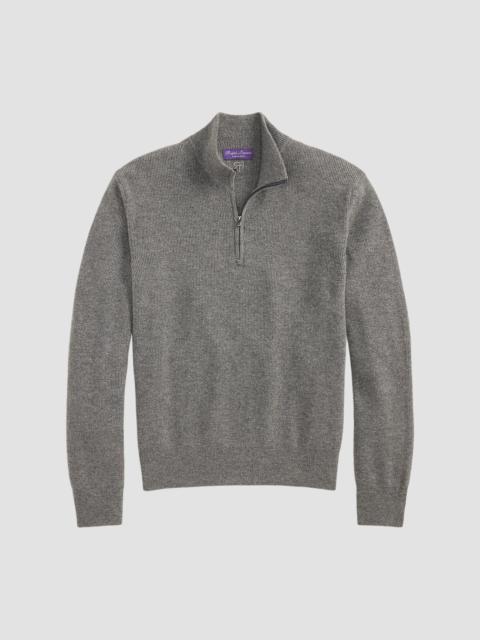Ralph Lauren Men's Textured Cashmere Quarter-Zip Sweater - Medium Grey Melange