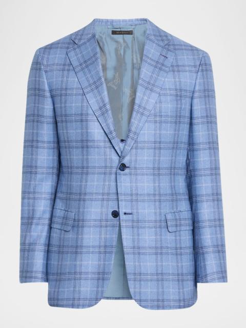 Brioni 남자의 실크 캐시미어 Plaid 스포츠 코트