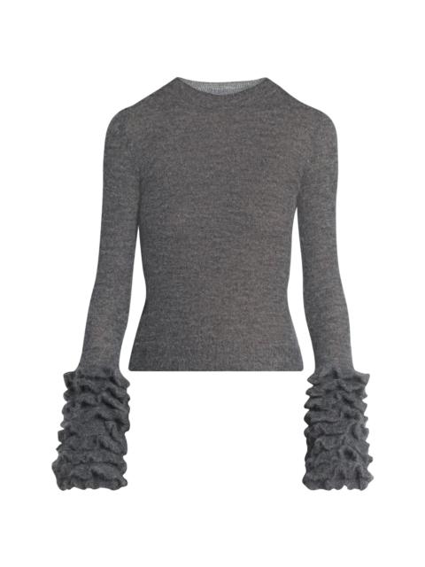 Alaïa Women's Mohair-Blend Ruffled Cuff Sweater - Gris Chine