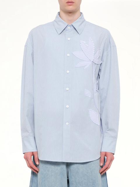 FENG CHEN WANG Plants Patched Shirt in Blue Stripe