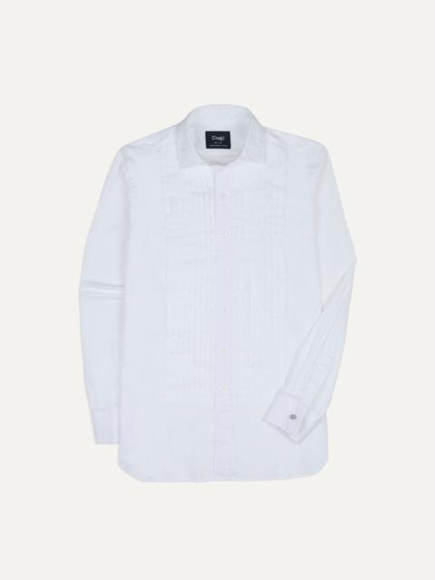 Drake's White Cotton Pleated Bib Front Dinner Shirt