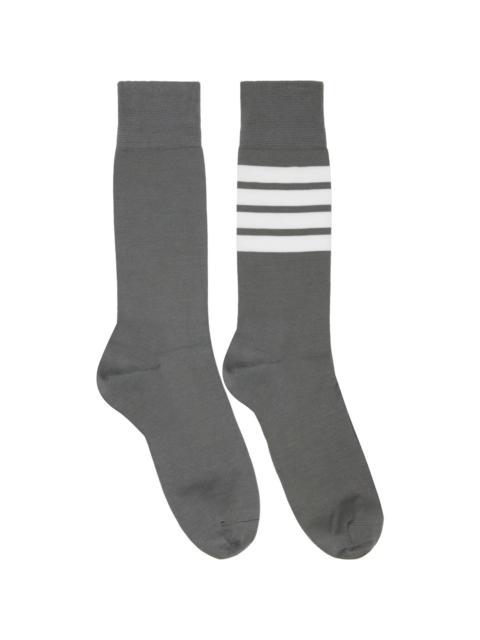Thom Browne Gray Cotton 4-Bar Mid Calf Socks