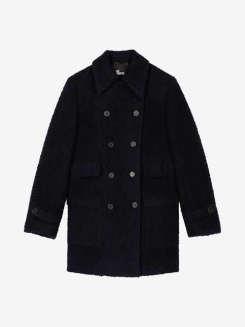 The Kooples NAVY BOUCLETTE WOOL COAT
