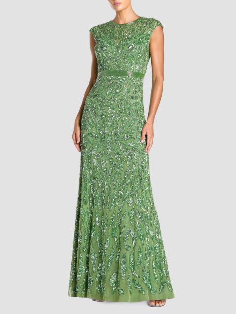MAC DUGGAL Women's Embellished Illusion Cap-Sleeve Column Gown - Sage