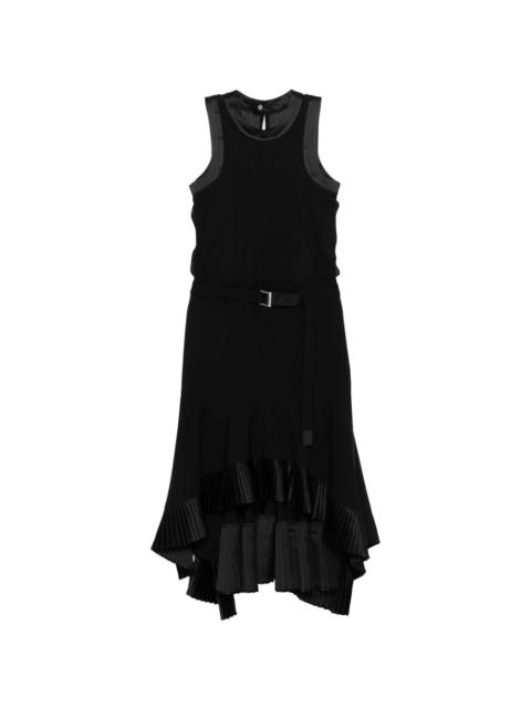 sacai pleated belted midi dress
