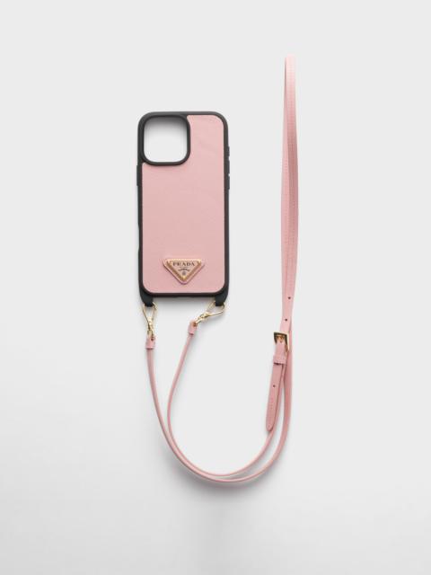 Prada Saffiano leather case for iPhone 16 Pro Max with shoulder strap