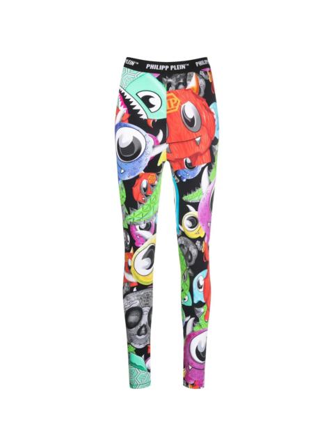 Monsters-print logo-wasitband leggings