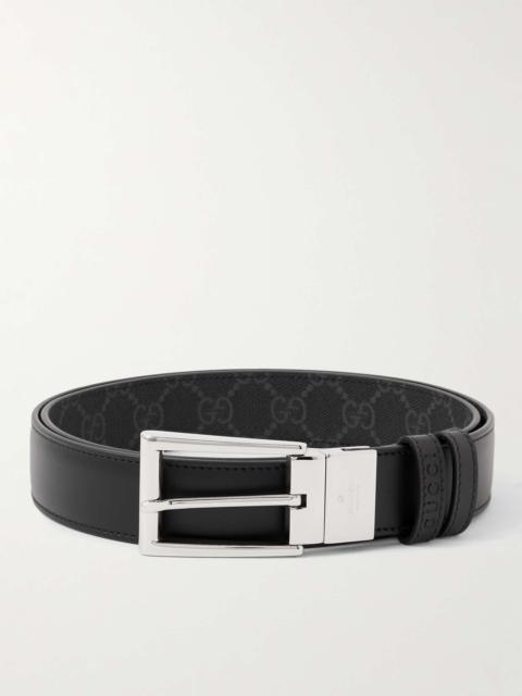 3.5cm Reversible Monogrammed Coated-Canvas and Leather Belt