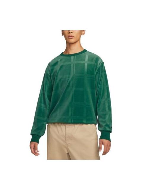 Men's Nike Solid Color Plaid Skateboard Round Neck Pullover Green DA4260-333