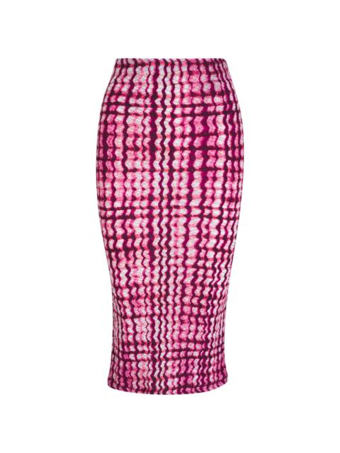 smocked silk-blend plaid pencil skirt