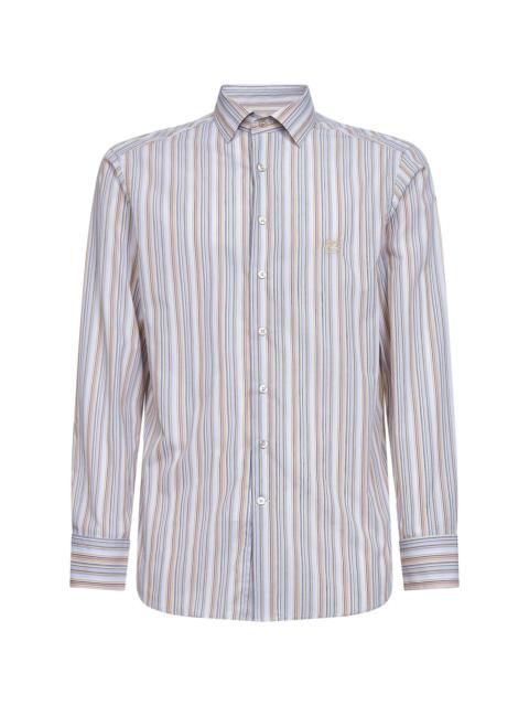 Beige striped cotton shirt with Pegaso embroidery