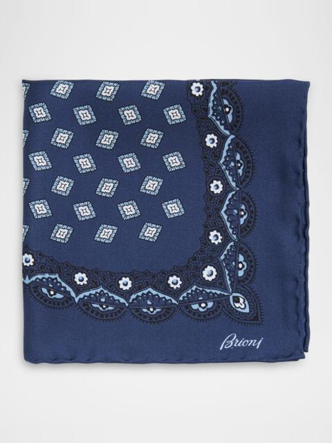 Brioni Men & apos;s Medallion-Print Silk Pocket Square