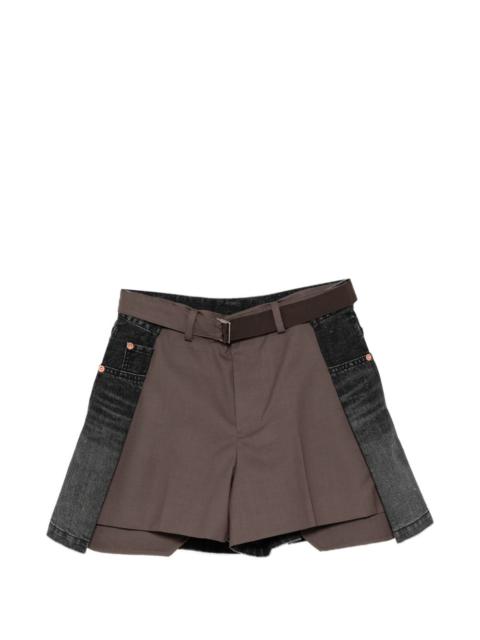 sacai hybrid denim-panel shorts
