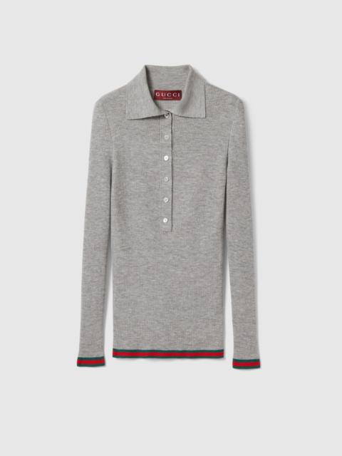 Cashmere and silk polo top with Web