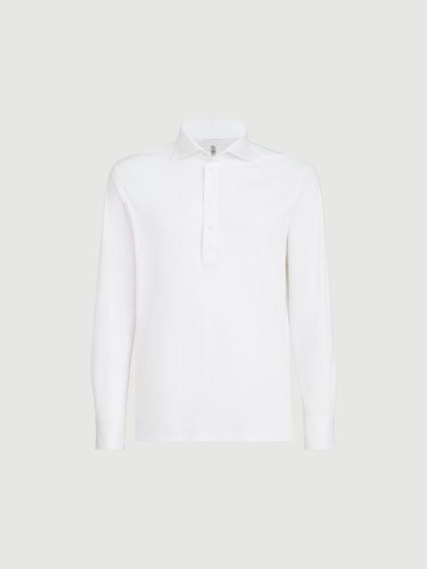 Brunello Cucinelli Cotton jersey long sleeve polo with shirt-style collar