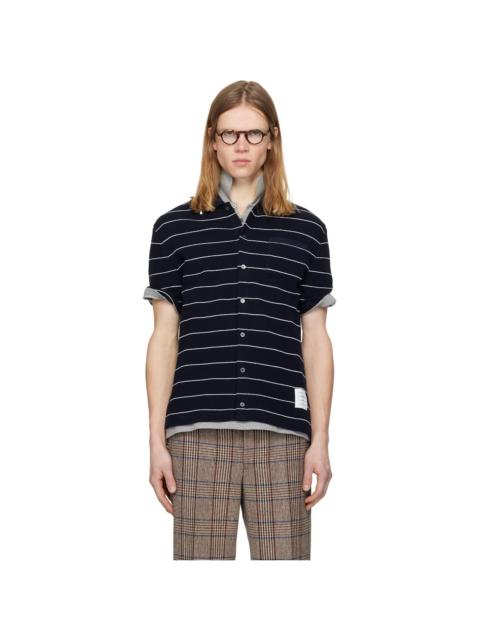 Thom Browne Navy Textured Stripe Short Sleeve Shirt