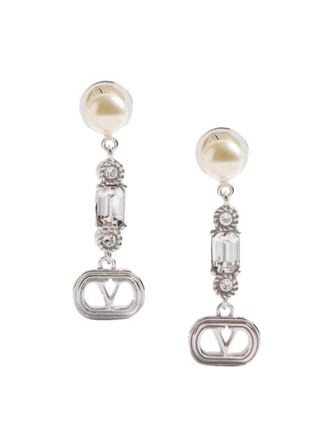 Valentino Women's Ovalette Metal, Pearl and Swarovski Crystal Earrings - Rhodium