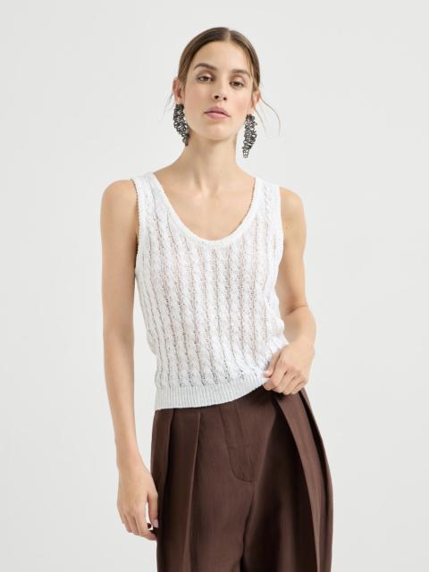 Linen dazzling cable openwork knit top