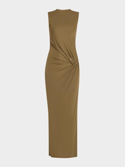 ROLAND MOURET Sleeveless Viscose Knit Maxi Dress with Buckle