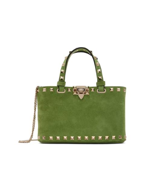 Valentino Green Rockstud Mini Suede Shopping Tote