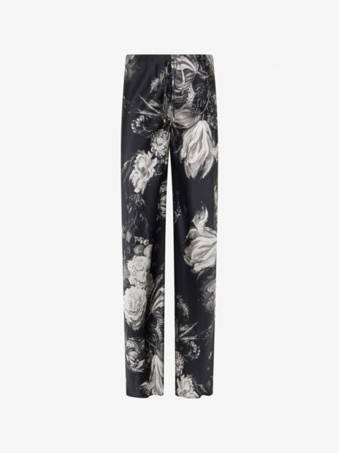Roberto Cavalli Silk Trousers with Fiammingo Flowers Print