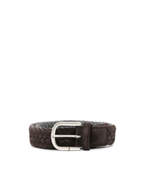Canali woven leather buckle belt