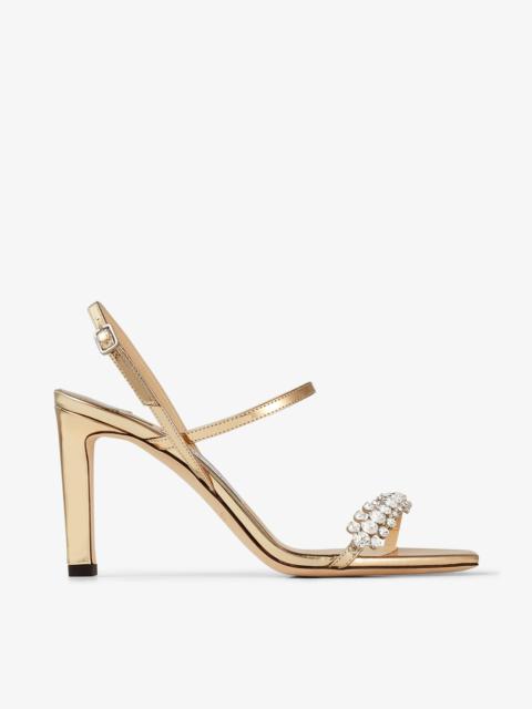 Meira 85
Gold Leather Sandals with Crystal Embellishment